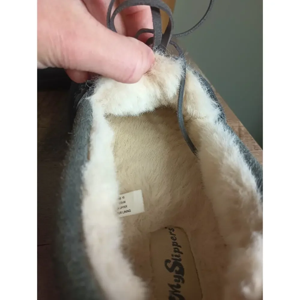 My Slippers Faux Fur Lined Leather Moccasins Mens 10 Cozy Cabin Dad Lounge